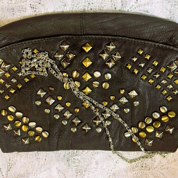 OSOS Handbags - ✨ Vintage OSOS Leather Studded Clutch – Long Chain, Black, 1980s Punk Glam